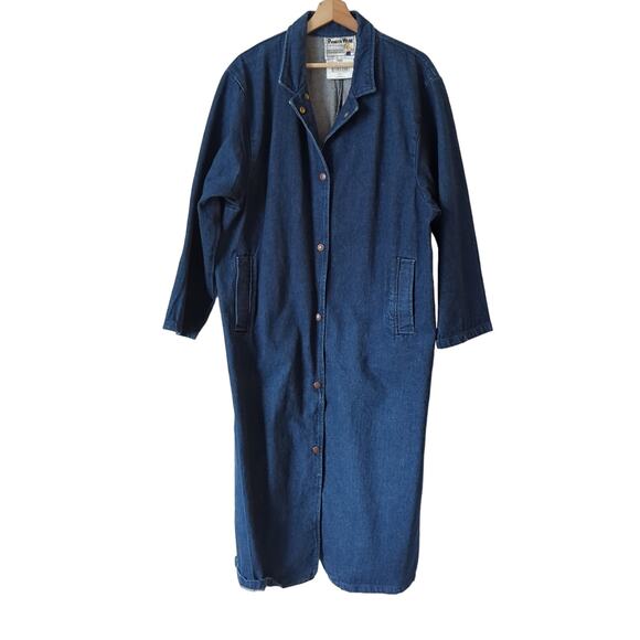 Vintage Pioneer Wear Full Length Trench Denim Jacket Heavy Cotton Albuquerque L - Picture 1 of 11